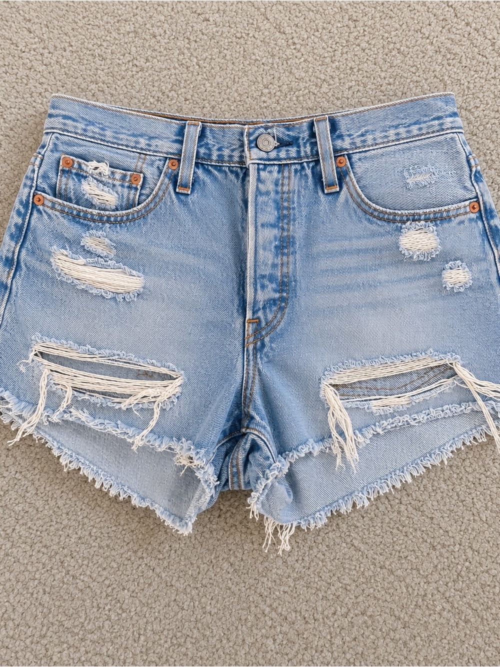 Levi's 501 Light Blue Distressed Denim Cutoff Shorts